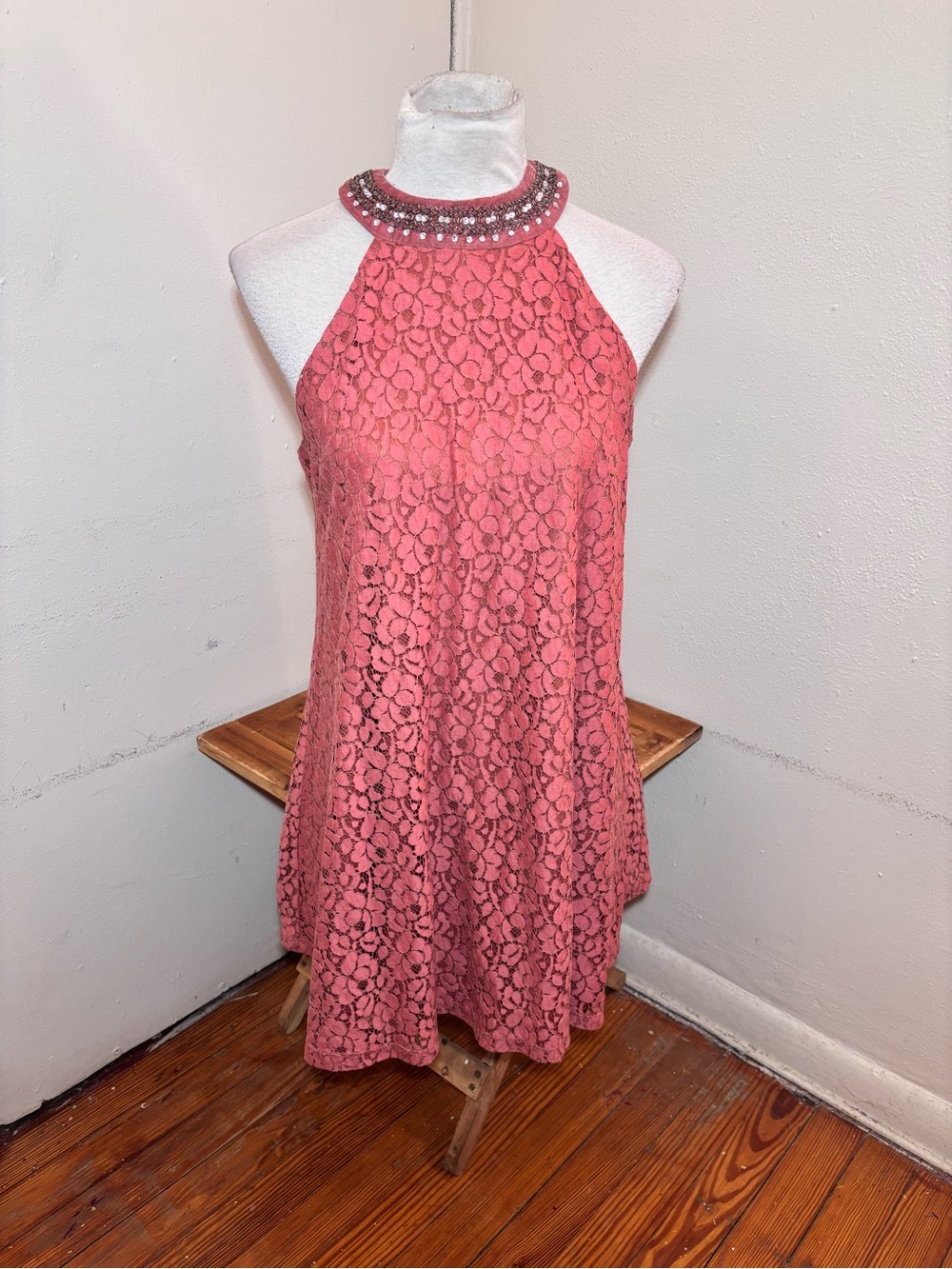 Francesca’s Miami Jeweled Neck Lace Halter Dress